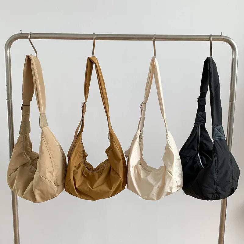 Large Capacity Polyester Zipper Closure Unisex Crossbody Bag for Women Men Simple Fashion Art Dumplings Half Moon Design
