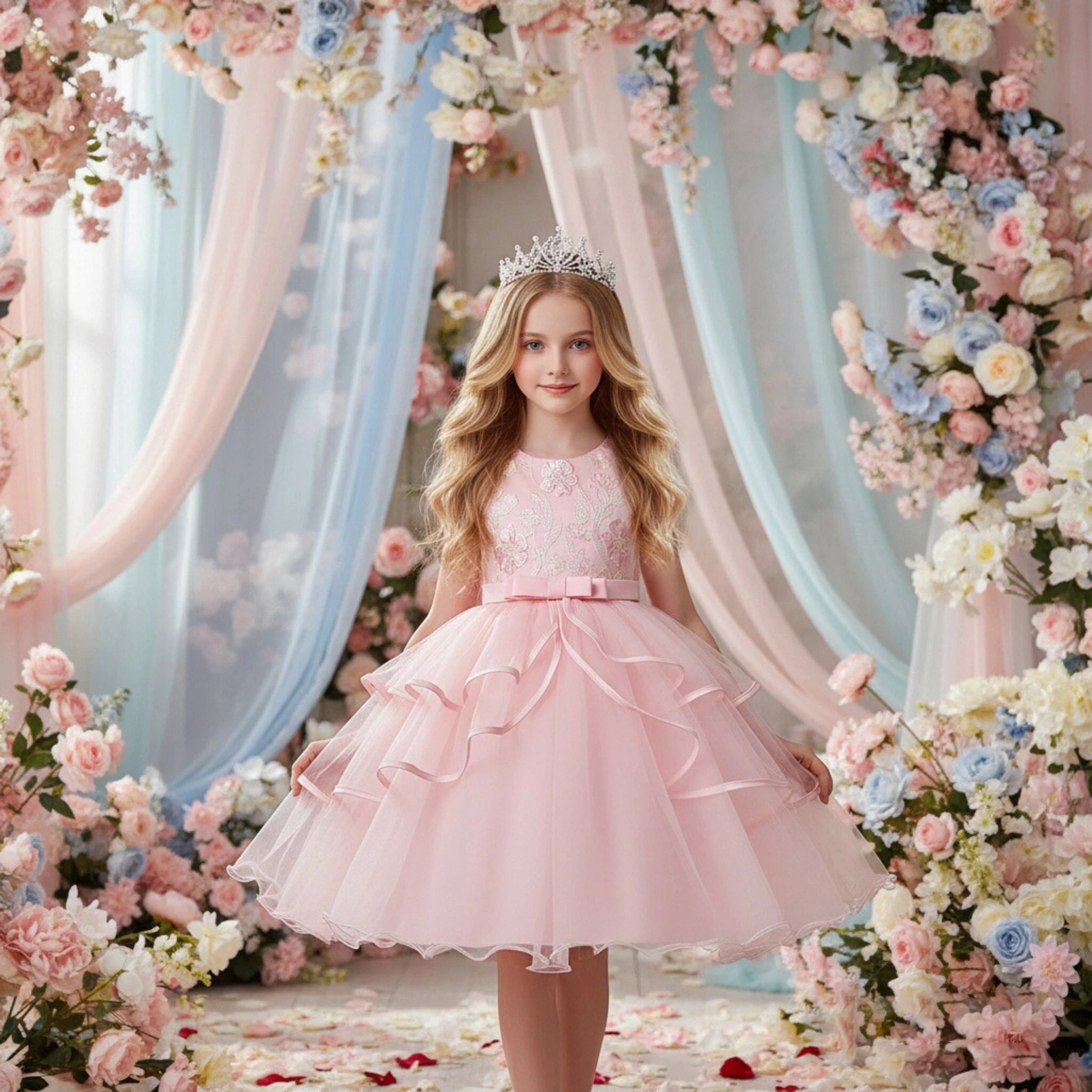 European Style Baby Girls Dress Fluffy Baby Girl Birthday Dresses Multi Layer pink Kid Prom Dresses for Girl 2-10 Year