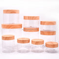 80ml 100ml 120ml Hot Sale New Design Empty Smooth Side PET Plastic Food Grade Round Plastic Pet Jars with Bamboo Grain Lid