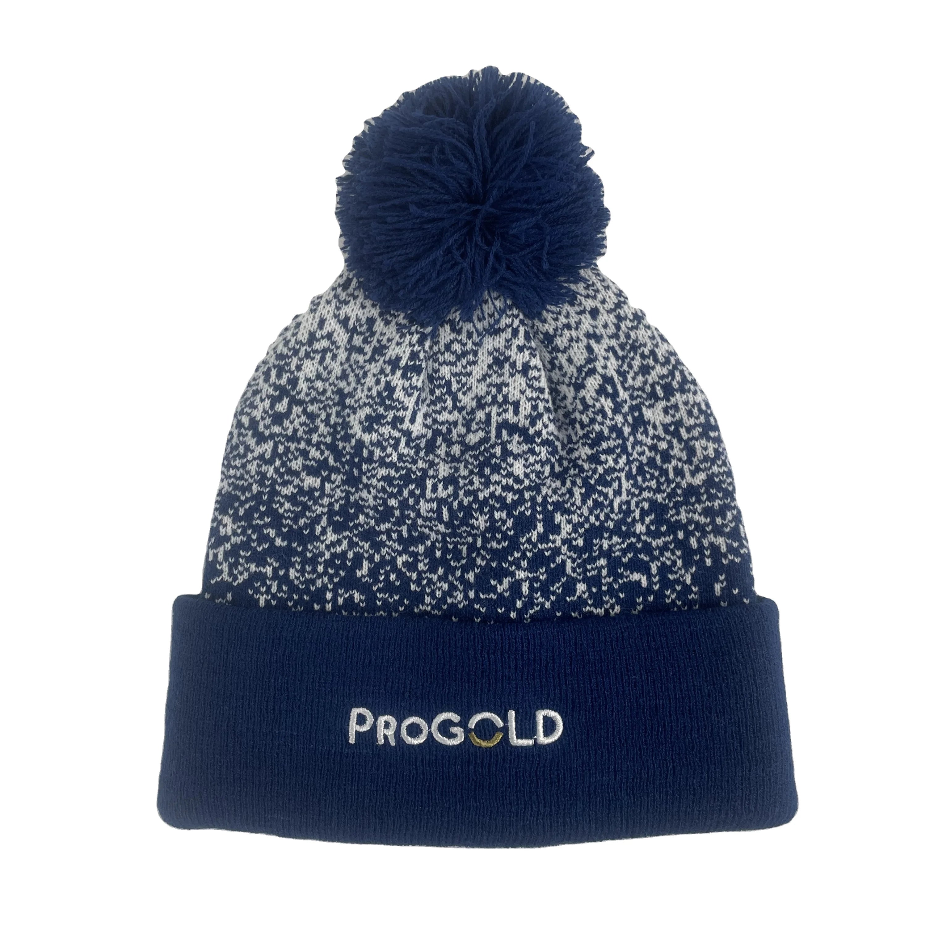 Wholesale BSCI Winter Warm High Quality Promotional Customized Jacquard Flat Embroidery Beanie With Pompom Ball
