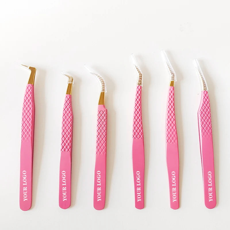 Custom Stainless Steel Lash Extension Tweezers 45 90 Degree L Shape Rounded Tip Eyelash Extension Applicator