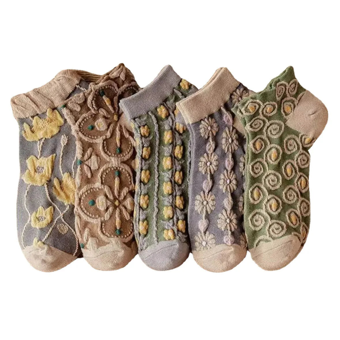 MIO Vintage Floral Socks Stretchy Cozy Women Cotton Ankle Socks Causal Breathable Low Cut Thin Ankle Crew Socks