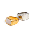 New Arrival Stainless Steel Silver Color Inlaid Square Natural White Shell Finger Ring for Girls