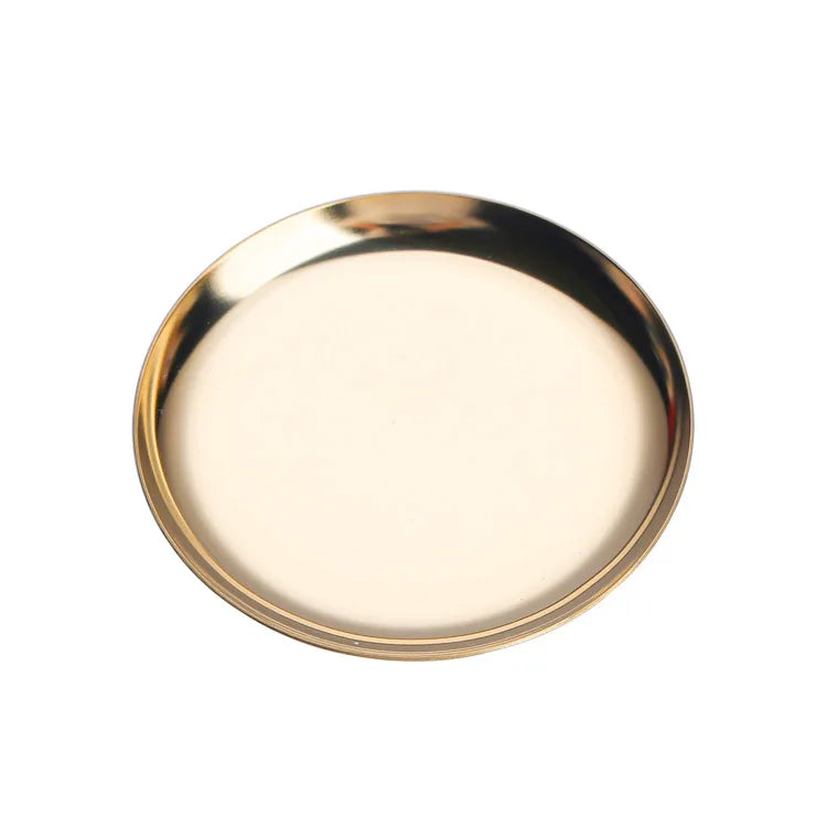 3.94 Inch Fashion Gold Silver Round Stainless Steel Decorative Tray Ring Dish Storage Jewelry Organizer Mini Serving Tray