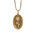 Fashion IP Plating Stainless Steel Box Chain Oval Shaped Engraved Rose Flower Pendant Necklace