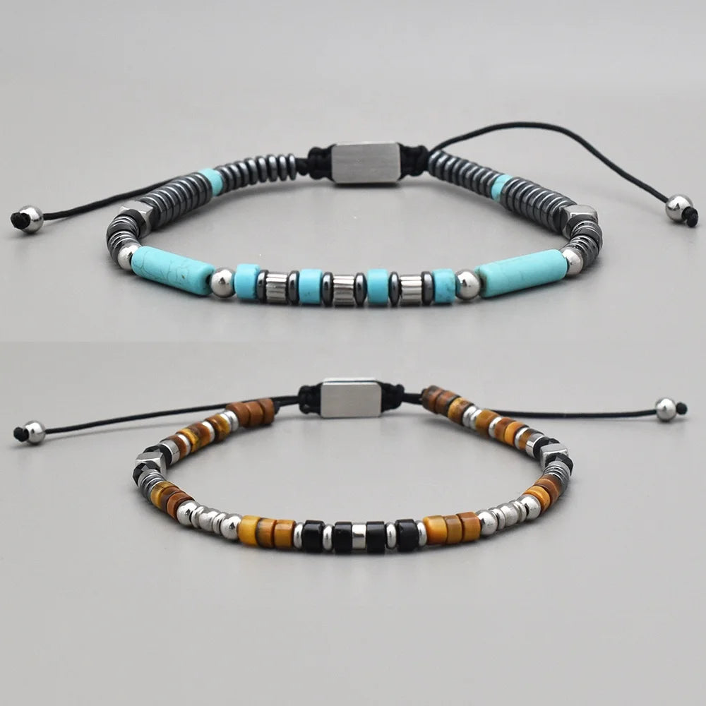 Tiger Eye Gemstone Beaded Bracelet Unisex Macrame Braided Bohemian Trendy Fashion Jewelry Daily Wear Adjustable Wholesale