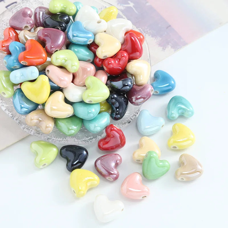 Creative 15.1*14.3mm Colorful Clay Beaded Electroplate Irregular Heart Loose Beads Charm for DIY Jewelry Making Accessories