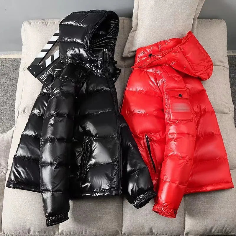 Male Winter Thick Warm Glossy Shiny Hooded Coat Men Fashion Casual Duck Down Jacket