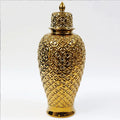 Painting Gold Flower Pattern Ceramic Ginger Jar White Porcelain Temple Jar