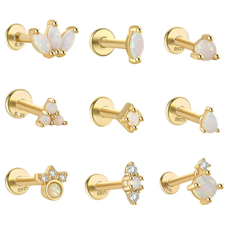 Fashion Jewelry Opal Stud Earrings 925 Silver Jewelry Gold Plated Jewelry Synthetic Opal Earrings Women