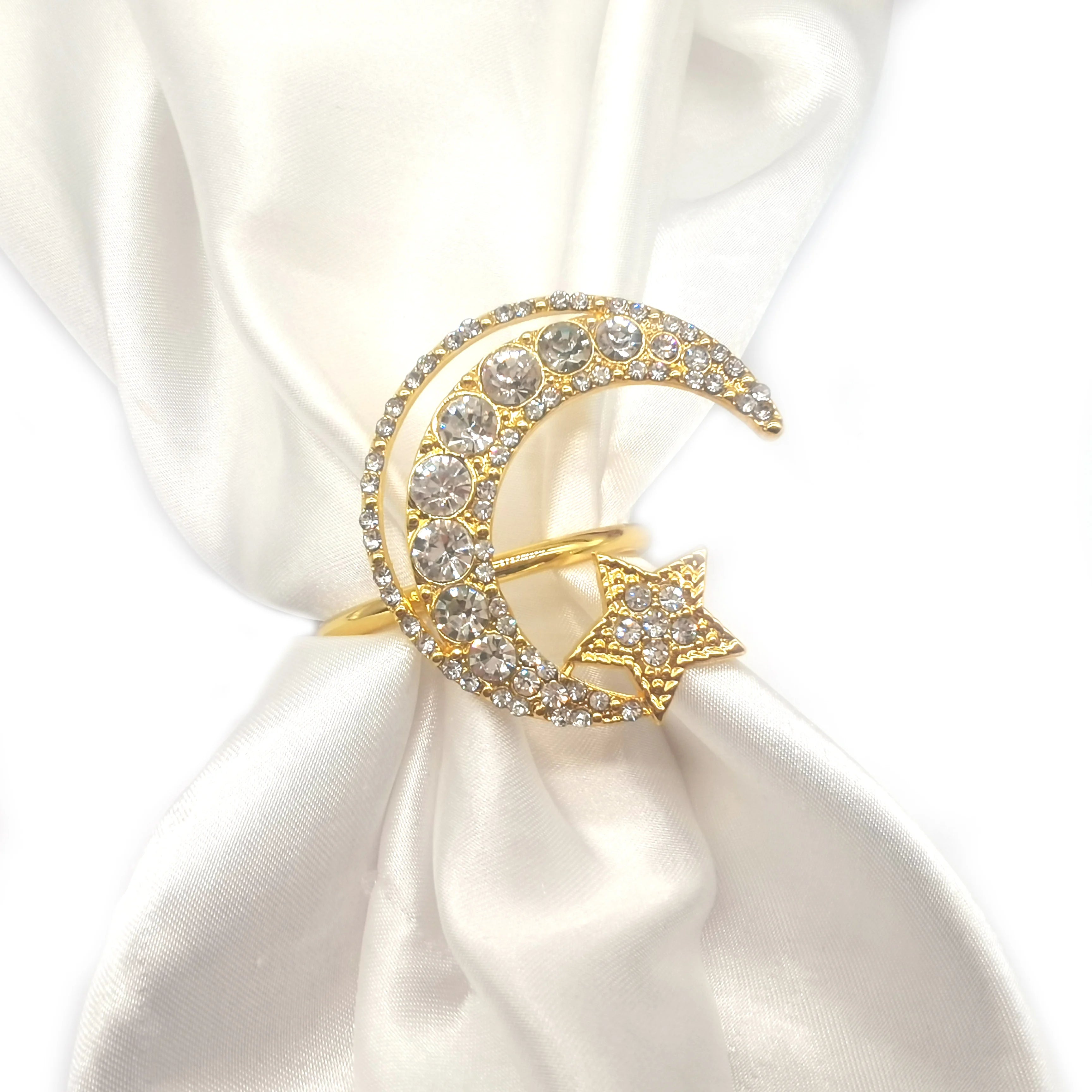 Wholesale Crystal Rhinestone Moon & Star Napkin Rings for Weddings Hotels Parties Banquets and Ramadan Table Decorations