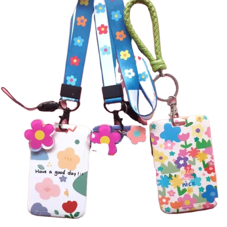 Neck Pouch Lanyard Wallet With Cartoon Keychain  ID Badge Holder Cute Credit Card Case for Students Teens Boys Girls Women