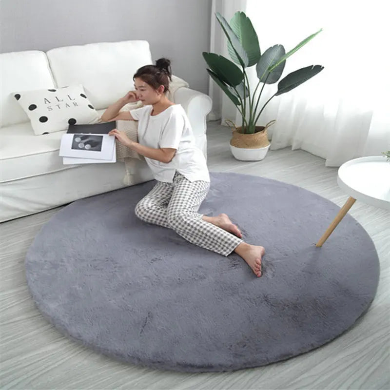 Plush Area Rugs Gray Faux Rabbit Fur Carpet Round Shape Rug Carpets for Living Room Decor Shaggy Rug Modern Mat