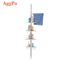Adjustable 4 Tier High White Bathroom Shelf Floor Stand Corner Telescopic Shower Storage Rack Toiletry Home Organizer
