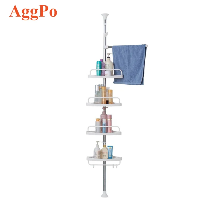 Adjustable 4 Tier High White Bathroom Shelf Floor Stand Corner Telescopic Shower Storage Rack Toiletry Home Organizer