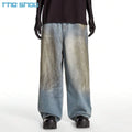 Heavyweight Custom Streetwear Hip Hop Mud Wash Men's Deep Blue Vintage Faded Wash Distressed Dirty Wash Denim Baggy Jeans Men