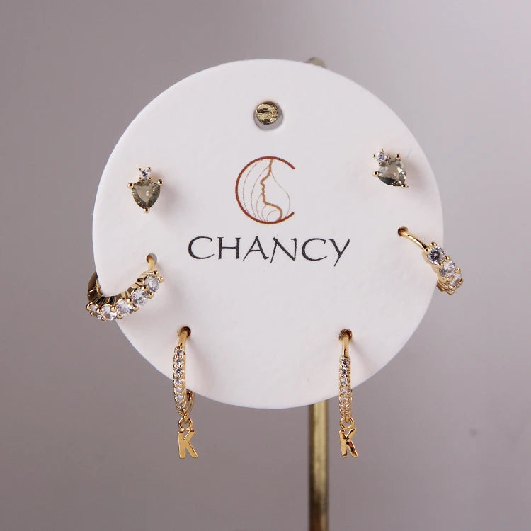 3 Pairs/Set Fashion Brass CZ 16K Gold Plating Jewellery Mini Gold Plated Stud Earrings Set for Girls Women