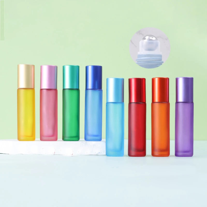 Luxury Travel 5ml Wooden Grain Lid Empty Matte Colored Stainless Steel Roller Glass 10ml Roll on Perfume Bottle