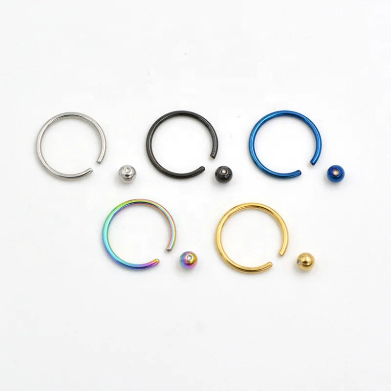 Surgical Steel Captive Bead Nose Ring Round Hoop Nose Septum Rings Ear Bone Nail Septum Helix Cartilage Body Piercing Jewelry