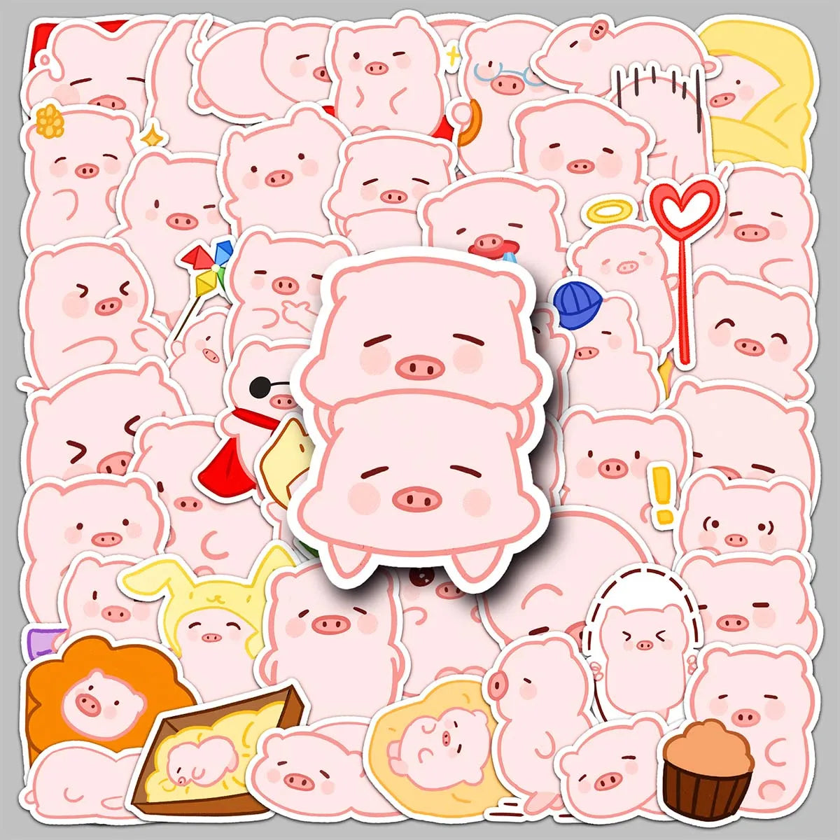50PCS Factory-Promoted Custom Self-Adhesive Original Pig Stickers for Phone Cases & Water Bottles