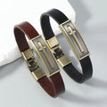 Simple Genuine Leather Bangle Metal Cross Bangle Vintage Leather Easy Hook Cuff Bracelets for Men