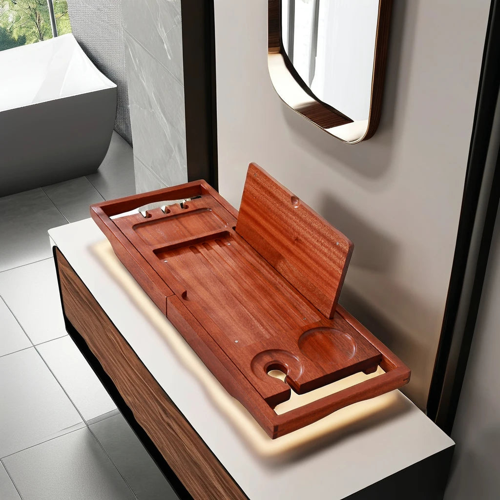 Luxury Foldable Wooden Bathtub Tray Bath Caddy Organizer Tray for Bathroom Shower