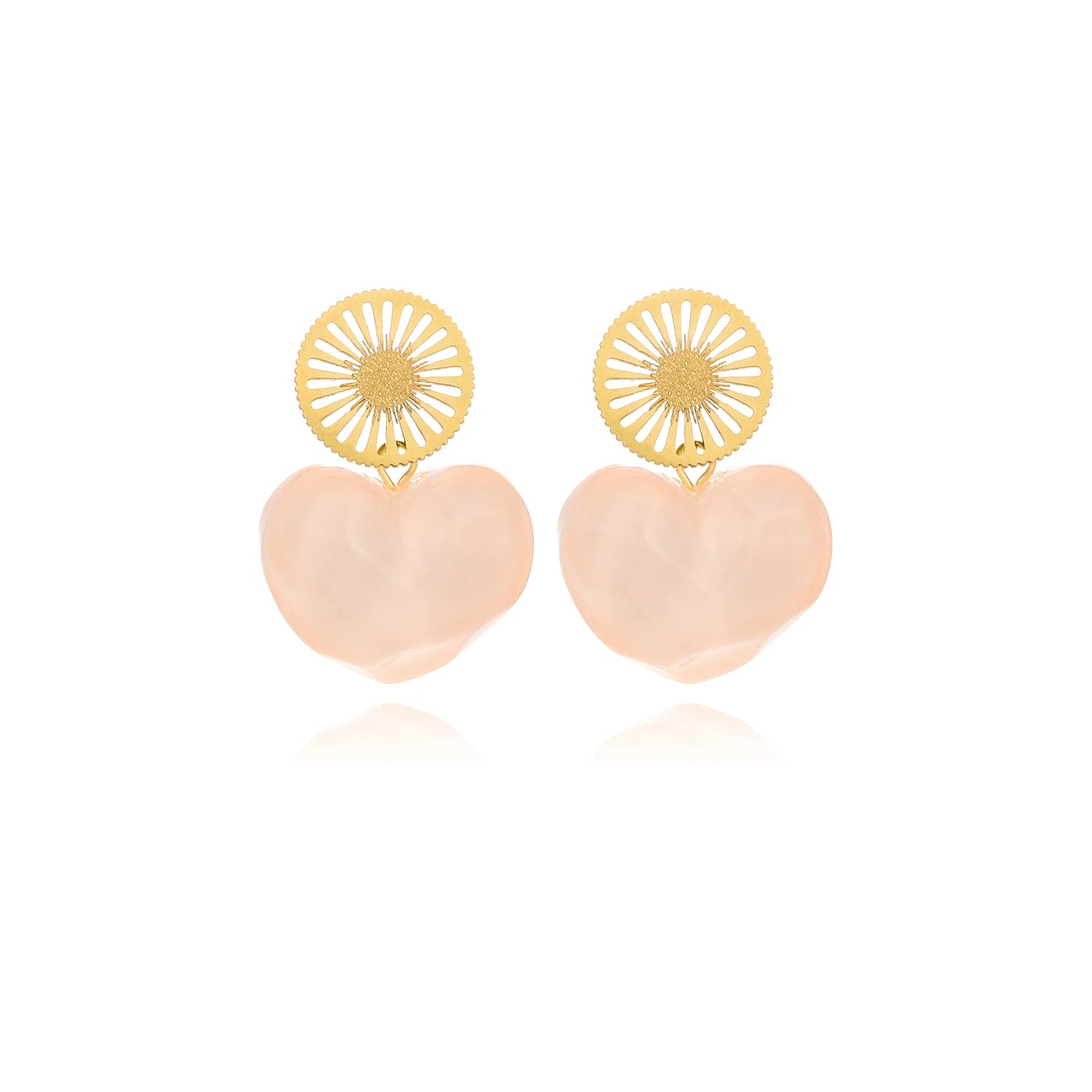 Custom Factory Design Stainless Steel Gold Plated Classic Hoop Earrings with 18K PVD Sun Cutout Disc Heart Natural Stone