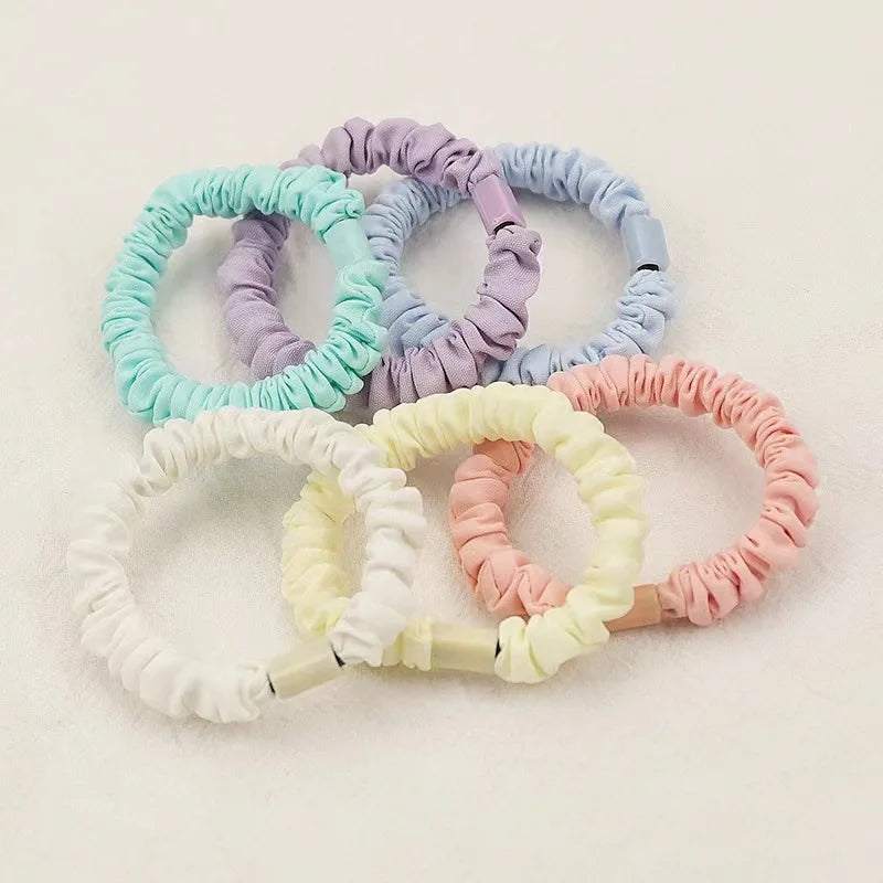 Wholesale Cute Solid Light Color Gauze Thin Elastic Hair Ties Ropes Small Size Satin Skinny Hair Scrunchies Hairbands