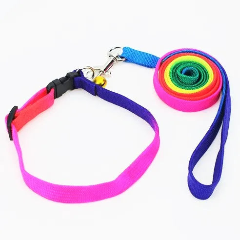 Wholesale Stocked Nylon Cat rainbow Set Collar and Leash