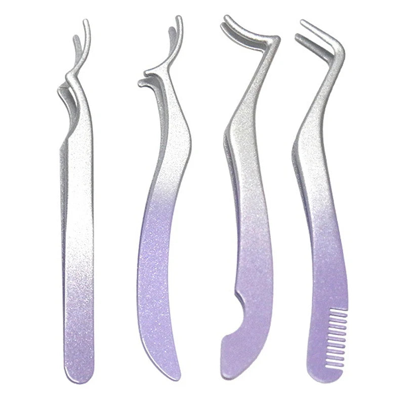 Professional High Quality Customized Color Logo Flash Color Changing Stainless Steel Rounded Tip Head Safety Tweezers Eyelash