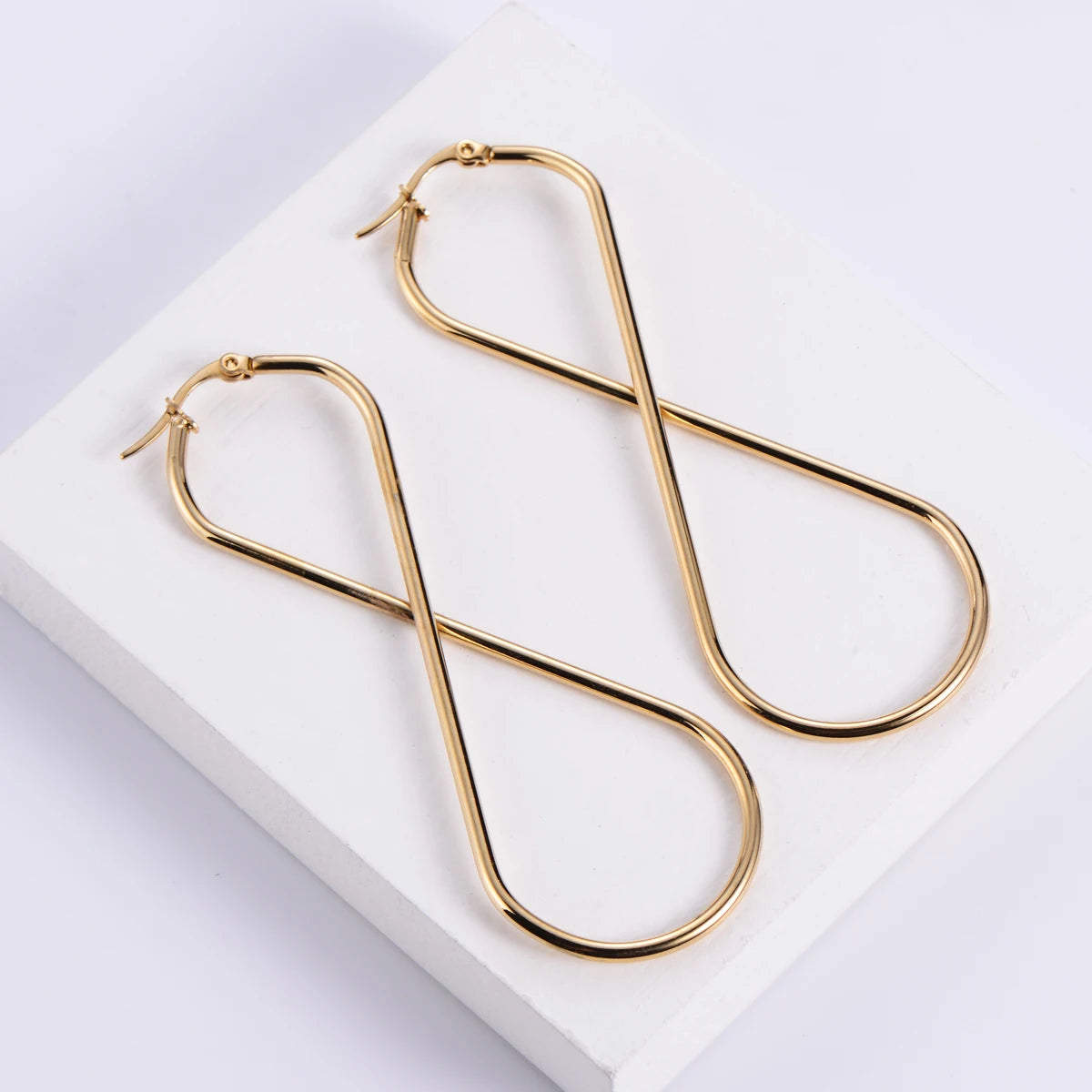 Statement Jewelry Waterproof Stainless Steel 18k Gold Plated Big Infinity Hoop Earrings