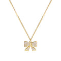 2022 Korean Micro-inlaid Zircon Bow Necklace Titanium Steel Clavicle Chain for Women Gold Plated Charm Pendant Delicate Necklace