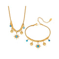 Alin Blue Nature Stones Tree and Sun Charms Pendant Stainless Steel Design Gold Bracelets Necklaces Set Jewelry for Women