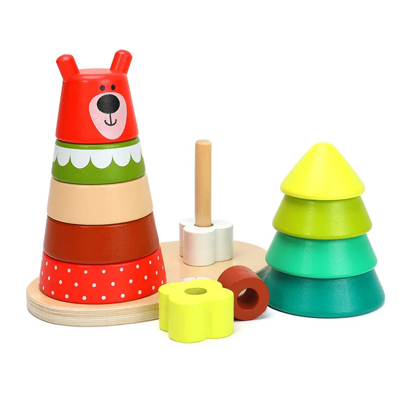 Custom Montessori Children Bear Forest Wooden Geometry Shape Puzzle Blocks Matching Board Educational Toys for Kids