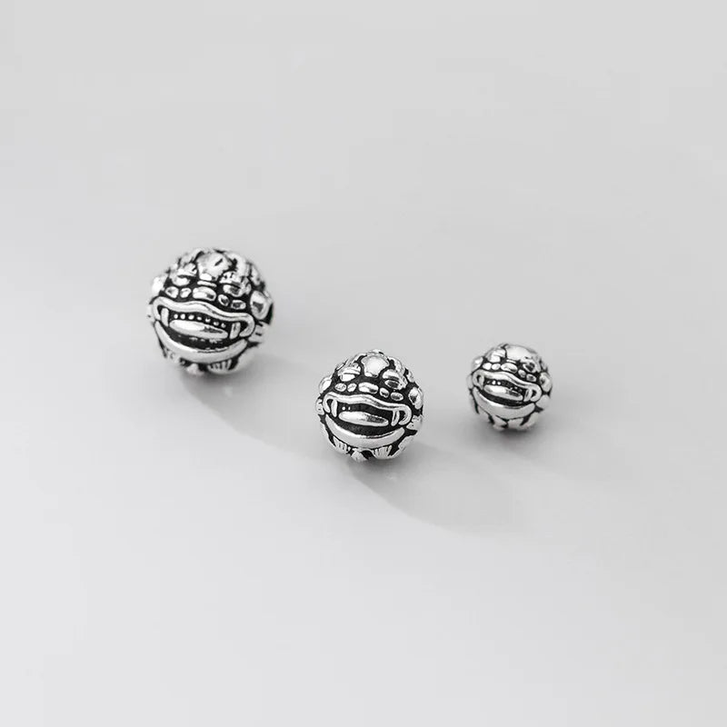 8mm 10mm Sterling Silver Pixiu Round Beads 925 Silver Fortune Bead Shiny Animal Beads for Jewelry Making