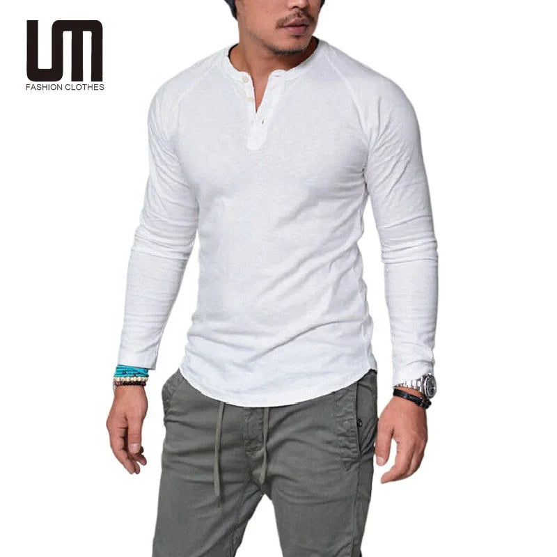 OEM ODM New Arrival Fashion Men V Neck Round Neck Solid Color Button Casual Basic T Shirt