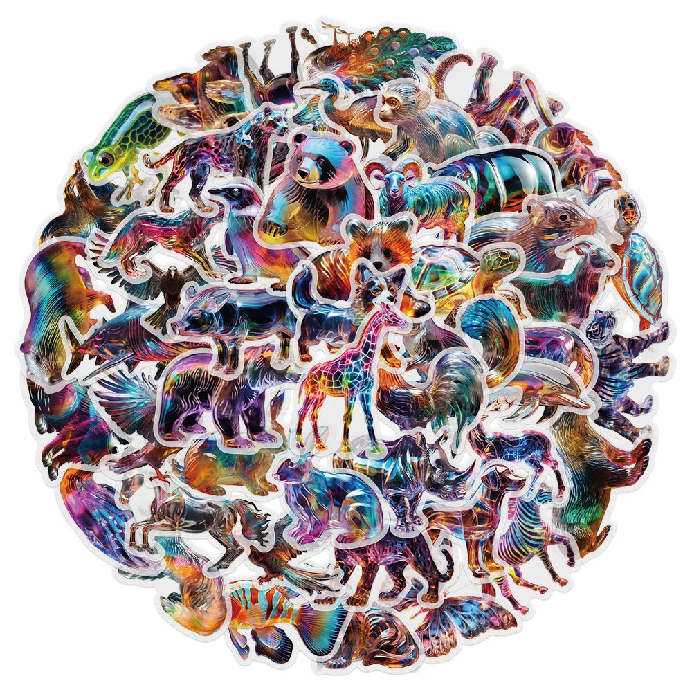 50PCS Cool Transparent Shark Fish PET Metallic rainbow Colour Wild Animals Sticker
