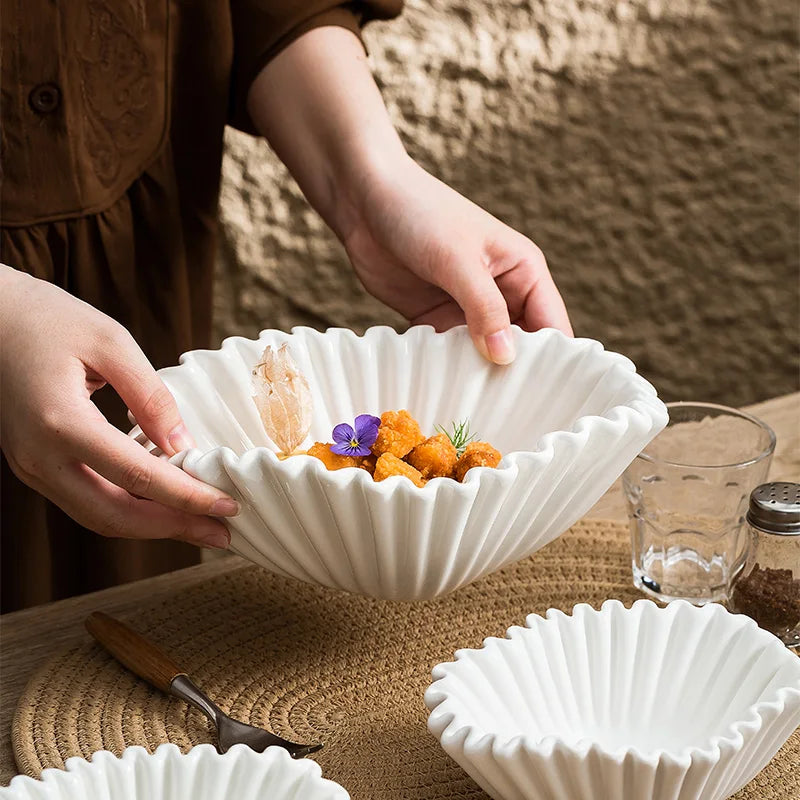 Porcelain Irregular Salad Bowl Matt White for Dessert Ceramic Dinner Dishes Creative Design Glossy  for Fruit Hotel Restaurant