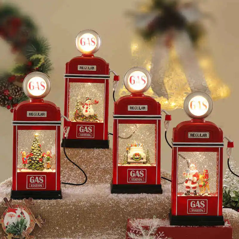 High Quality Usb Powered Music Snow Scene Gas Station Light Christmas Water Cycle Glitter Night Light