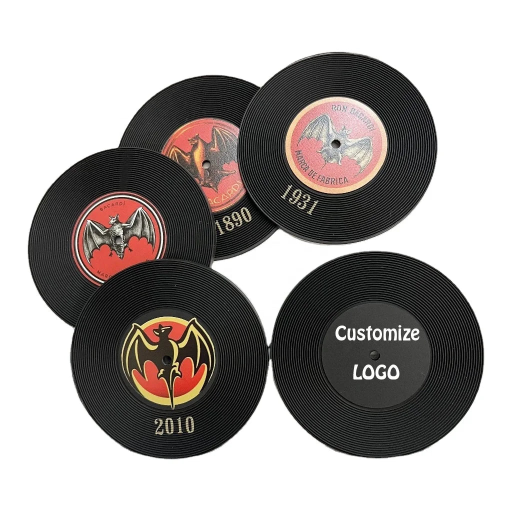 Customizable Blank Soft PVC/Rubber Coaster Vinyl Record Disk Coasters for Drinks - Tabletop Protection Prevents Furniture Damage