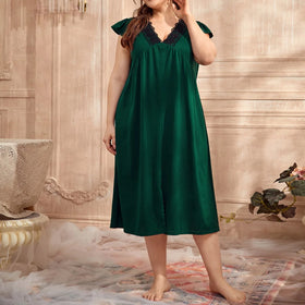 Europe and the United States Plus Size Loose Bathrobe Home Clothes Thin White Lace Edge Pajamas Female Wholesale