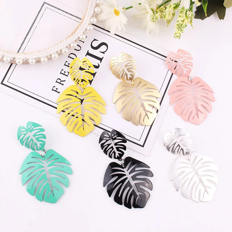 Fashion Personalized Hawaiian Hollow Multicolor Leaf Design Earring