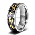 POYA 8mm Flat Tungsten Ring Polished Silver Gold Leaf Meteorite Inlay Wedding Band Gift for Men