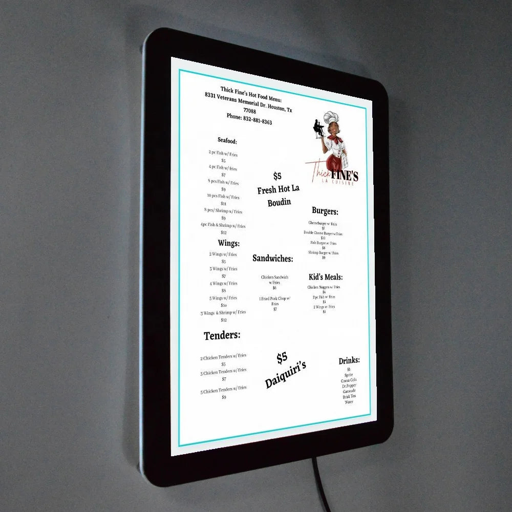 Wall Hanging Digital Restaurant Takeaway Fast Food Backlit Super Bright LED Lights 2-Year Warranty CE Certified Display