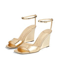 Summer Lady SandalWomens Wedges Heels Ankle Buckle Square Toe Banquet Shoes for Ladies and