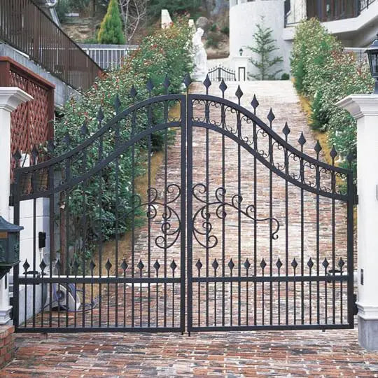 Ornamental Hand Forged Main Gates Powder Coated Wrought Iron Driveway Entry