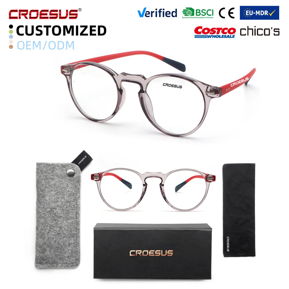 Luxury Fashion TR90 Round Clear Frames Bluelight Blocker Anti Blue Light Blocking Glasses Eyeglasses With Package Case