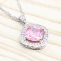Women's Pink White Zircon Pendant Necklace Charm 18K Gold Plated Alloy Jewelry Female Gift