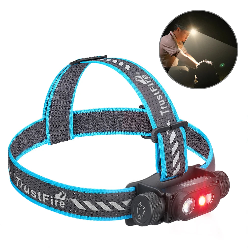 Trustfire H6R Super Bright IP68 Waterproof LED Headlamp 1350LM Adjustable Beam Flood Flashlight Rechargeable Black 3-Year