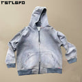 Unisex Sun Faded Zipper Vintage Sweatshirt Custom Men Heavyweight Oversize Crop Boxy Zip up Acid Wash Distressed Men' s Hoodies